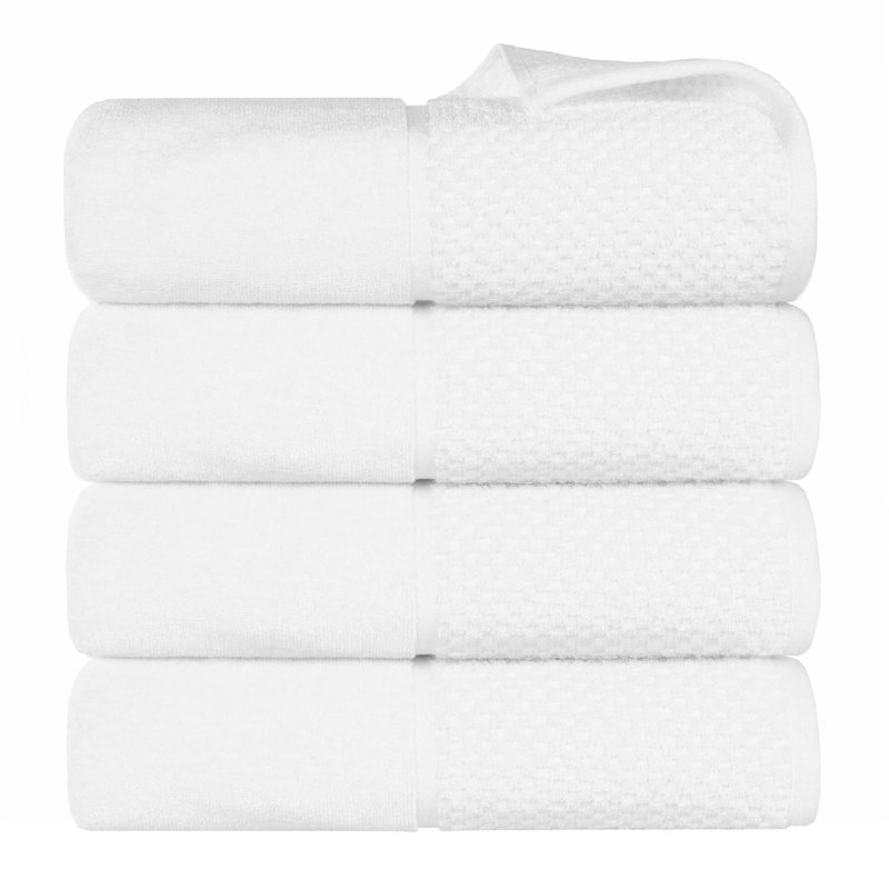 Serviette de bain en coton jacquard Lodie, Blanc / blanc