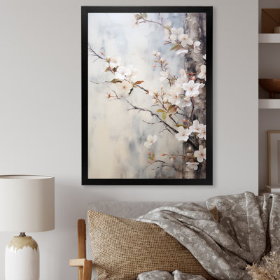 Minimalisme blanc et gris cerisier en fleurs I sur toile