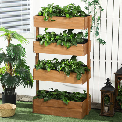 4 Tier Wooden Planter - Orange For Outdoor Herb Gardens Stable, Breathable Design Vertical Box Vegetables Breathable, Stable