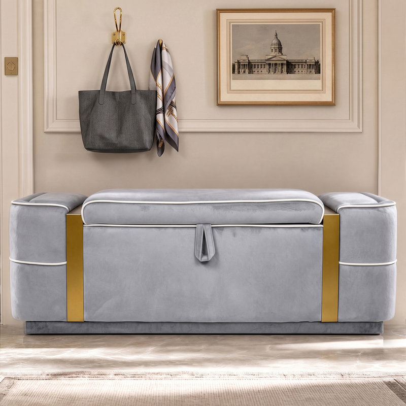 Banc de rangement rembourré, Gris, Gris