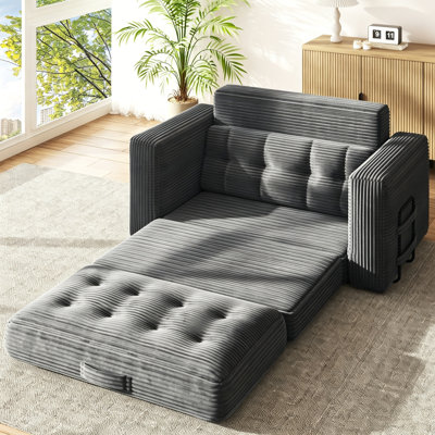 Canapé-lit convertible - canapé désossé 2 en 1 avec 2 coussins, conception coulissante en velours côtelé, causeuse à siège profond, parfait pour les petits espaces, sans assemblage requis, gris
