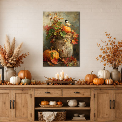 Fall Wall Art, Pumpkin Wall Art Canvas, Autumn Wall Art Painting for Farmhouse Decor, Warm Fall Pictures Wall Decor, Cozy Gallery-Wrapped Canvas for Living Room, Bedroom, Entryway and Thanksgiving, 18×24 in