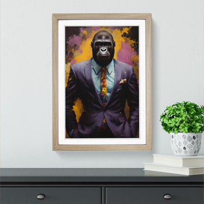 Gorilla In A Suit Painting No.4 - Single Picture Frame Print on Wood