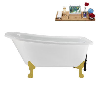 58" Streamlin Clawfoot Tub,Tray,Drain, Clawfeet