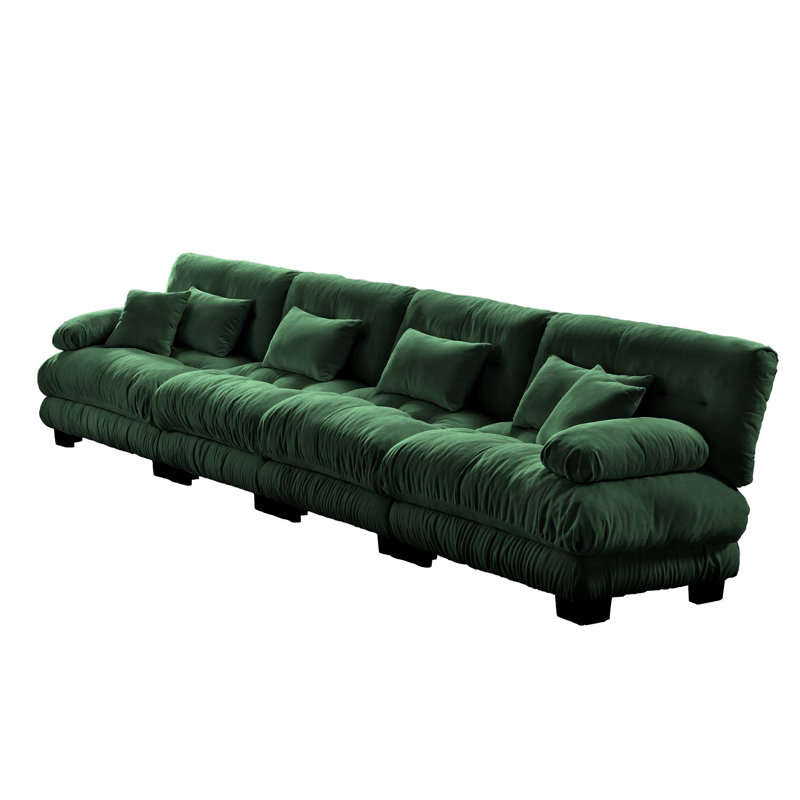 4-Seater Modular Deep Seat Sectional Sofa Couch, Green Chenille