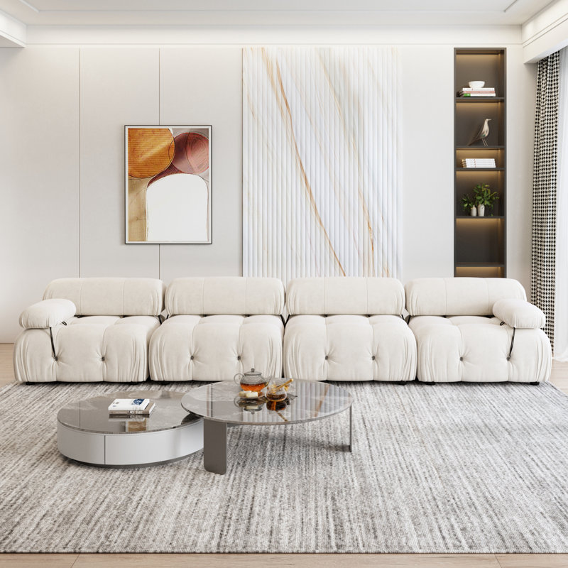 Cylar 138.6'' Wide Velvet Reversible Modular Sofa & Chaise, Beige