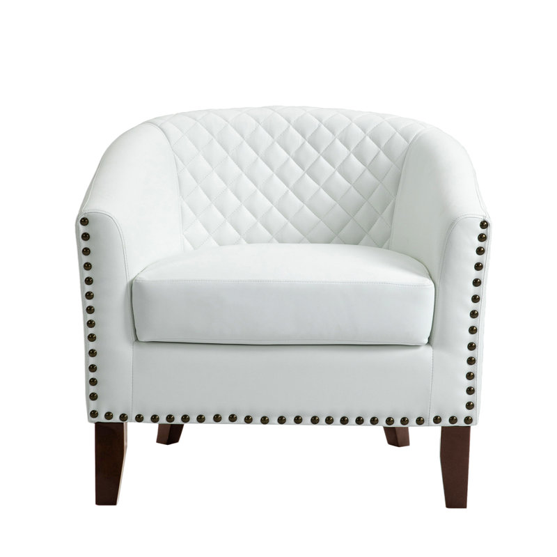 Fauteuil demi-tonneau capitonné en similicuir Edvardas, Similicuir blanc