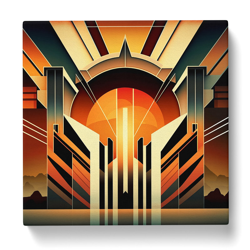 Art Deco Sunset Digital Art - Print, 50cm H x 50cm W x 3cm D