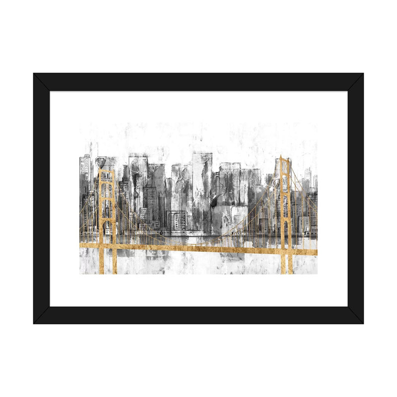 « Golden Bridge panorama » par Jennifer Goldberger-impression, Papier encadré noir, H 24 po x l 32 po x P 1 po