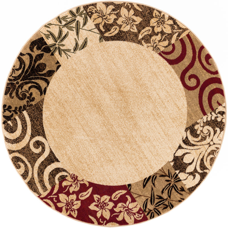 Tapis transitionnel beige Carleena, Rond 5 pi 3 po
