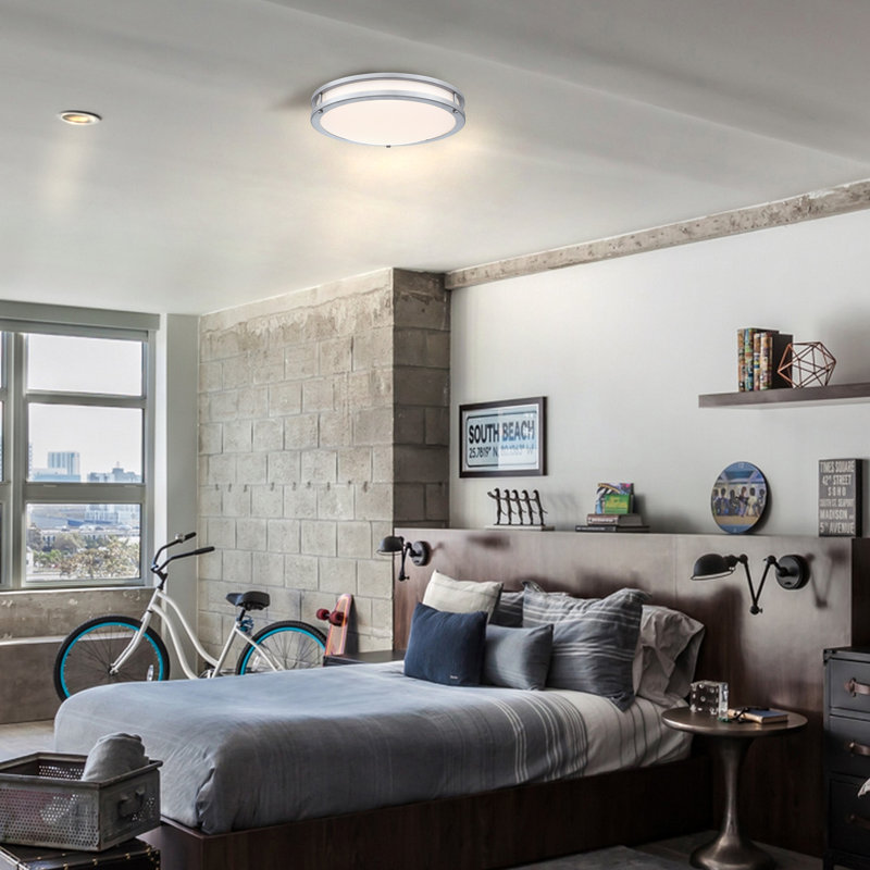 Hanz Selectable LED 2700K, 3000K,3500K, 4000K, 5000K Flush Mount Ceiling Light, Brushed Nickel, 3.3" H x 13" W x 13" D