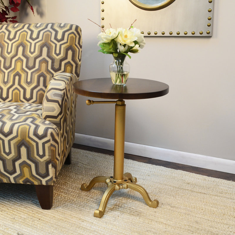 Table d'appoint ronde élégante 22 po avec hauteur réglable, Orme