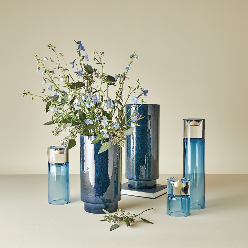Rolo Vase-Sm, Blue, Overall Height-  13"