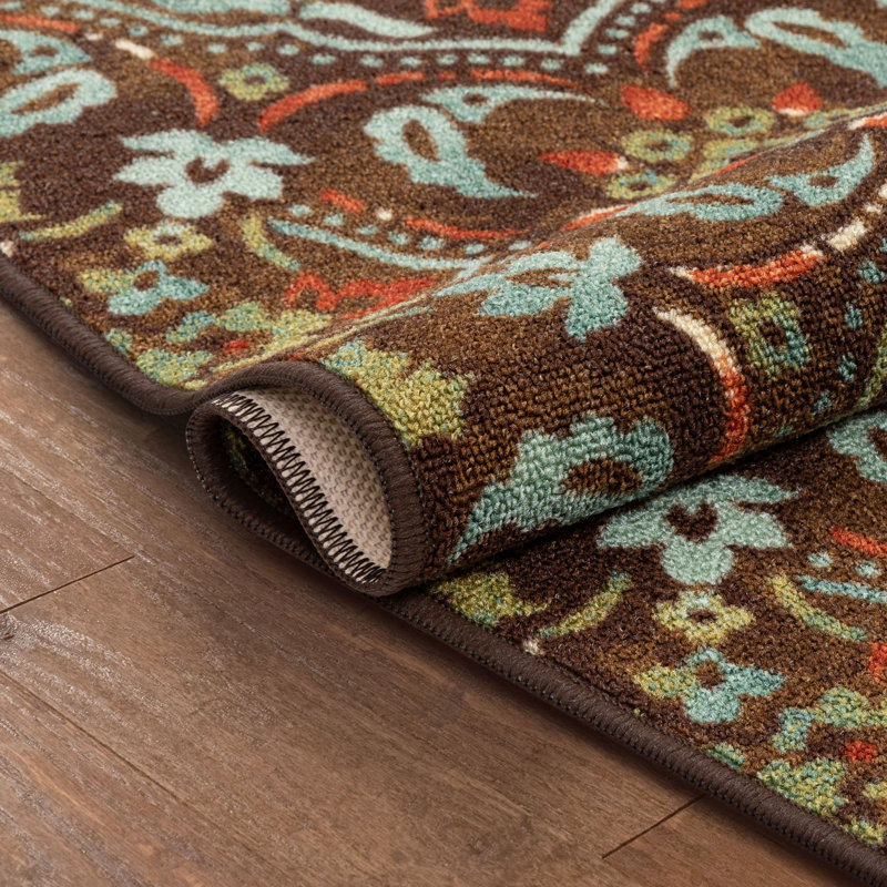 Kings Court Brown and Red Synthetic 5' x 7' Washable Area Rug