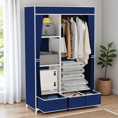  Closet Organizers and Storage with 3 Drawers and 4 Side Pockets, Tool-Free Assembly Clothes Organizer for Bedroom, Living Room, Closet, Garage, Dorm, Navy Blue