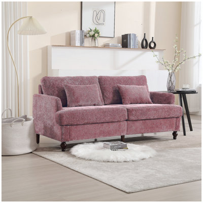 Mid Century Modern chenille Fabric Loveseat sofa, 2-Seat Upholstered Loveseat Sofa Modern Couch for Living Room,Brown wood feet sofa for Bedroom, Reading (Wine red Chenille)