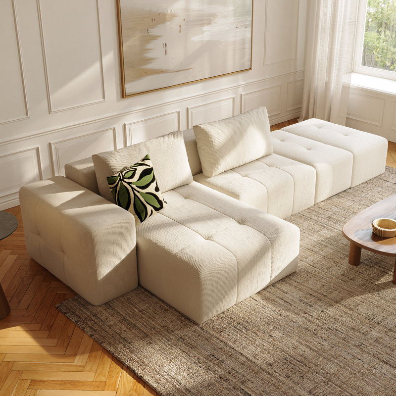 Canapé modulaire rembourré moderne sans dossier, canapé modulaire à combinaison en nuage avec méridienne en L, sans assemblage requis