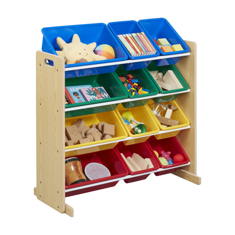 Natural Wood 4-Tier Organizer with Primary Color Bins