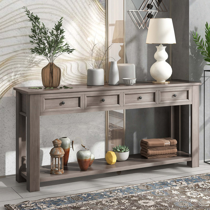 Console / canapé avec tiroirs de rangement et tablette inférieure pour le vestibule, Gris délavé, Gris délavé, Gris délavé