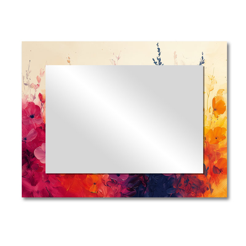 Garden Plants Symphony In Bright Splashes - Floral Decorative Mirror Wall Art - Printed On Metal, 30" x 40"