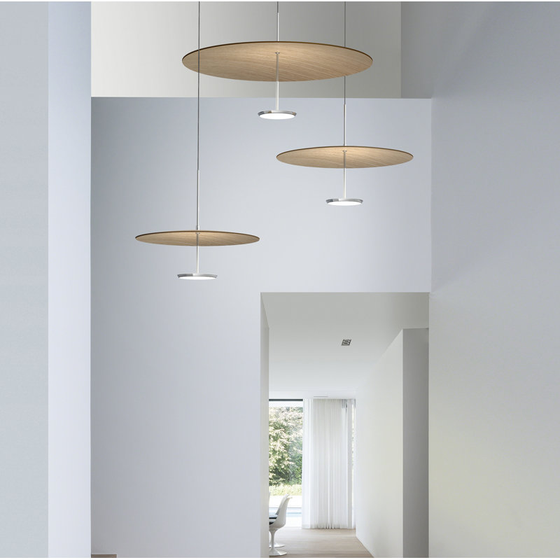 Luminaire suspendu à dôme simple 1 lumière Sky, H 17,5 po x l 24 po x P 24 po, Chêne blanc, Aluminium poli