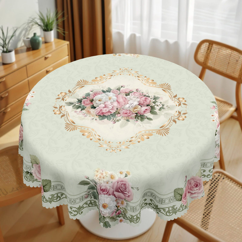 Spring Summer Tablecloth 152cm Round, Flowers Floral Table Cover for Party Picnic Dinner Decor