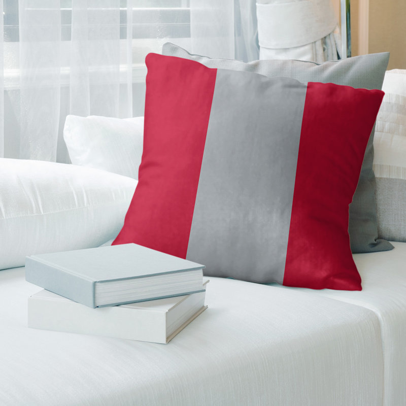 Coussin décoratif , 16 po x 1 po, Rouge / argenté, Polyester sergé