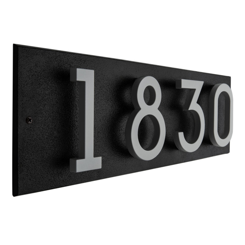 Floating Stand-Off 4-Number Horizontal Sign, Black /W/ Silver Modern Font Numbers, Yes