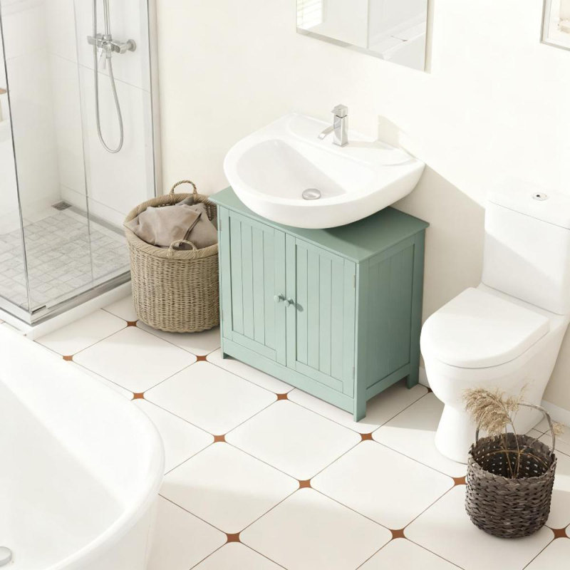 Armoire de meuble-lavabo sous le lavabo avec 2 portes et tablette réglable (sans lavabo de salle de bain), Vert foncé