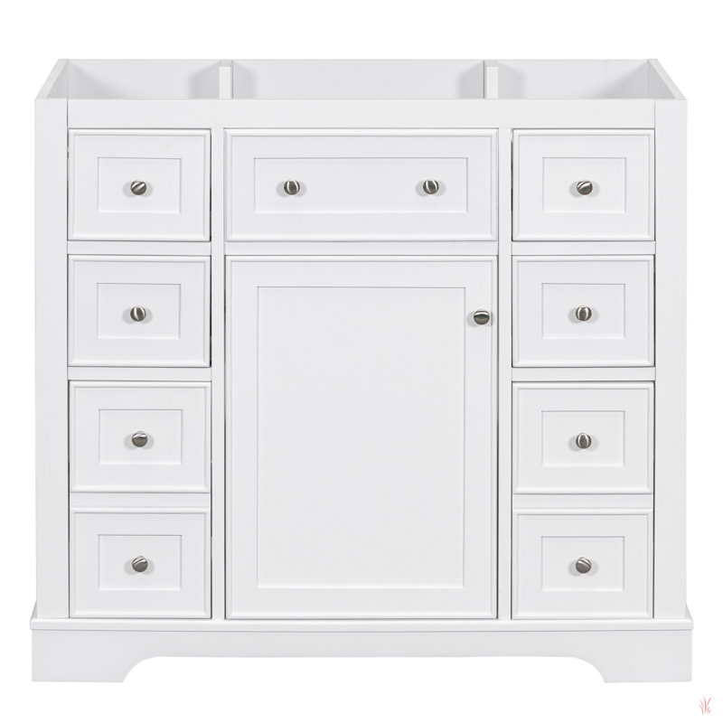 Meuble-lavabo 36 po sans lavabo, base d'armoire seulement, une armoire et six tiroirs, Blanc
