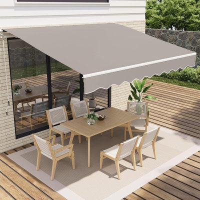 12' x 10' Manual Retractable Awning, Waterproof Patio Sun Shade with Aluminum Frame, 280 GSM Polyester Fabric, Adjustable Crank for Deck, Porch, or Balcony