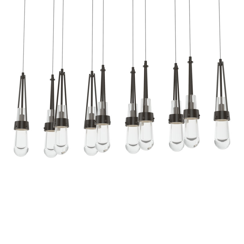 Luminaire suspendu à 10 lumières Link, Long: 19 po à 130 po, Verre transparent, Bronze huilé