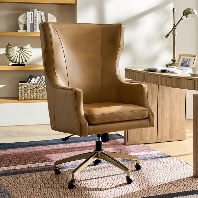 Fauteuil de direction pivotant en cuir véritable Heeg, Chameau