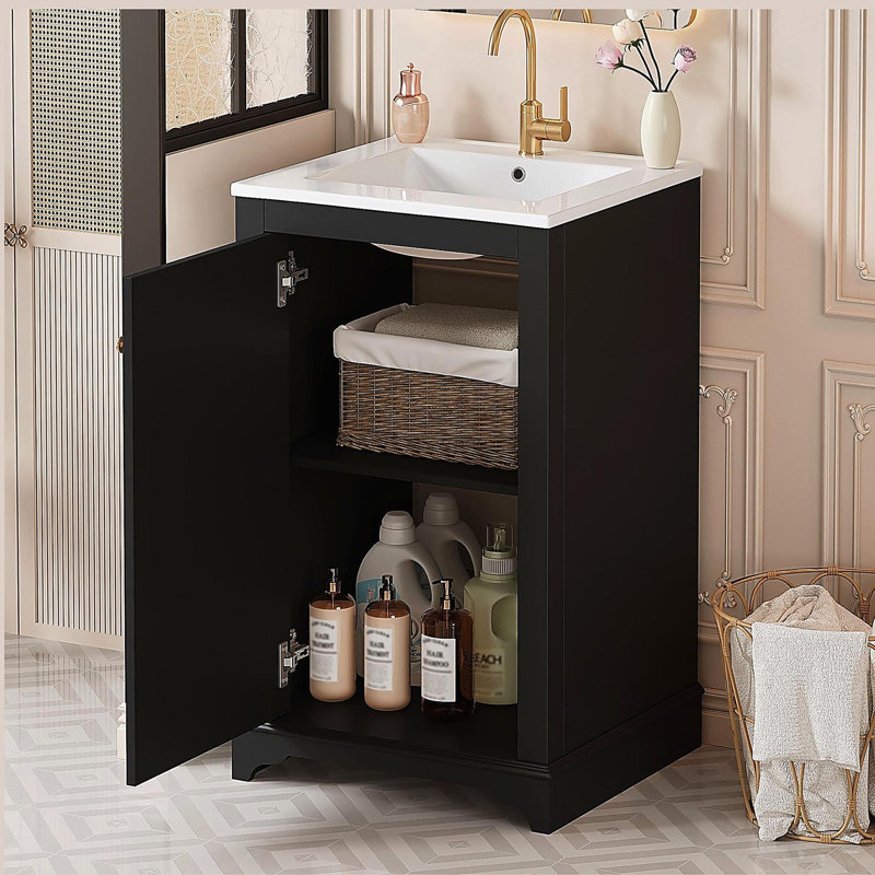 Meuble-lavabo avec porte en céramique 20 po, meuble-lavabo avec porte, Noir