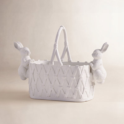 Resin Basket Planter with Bunnies Accent