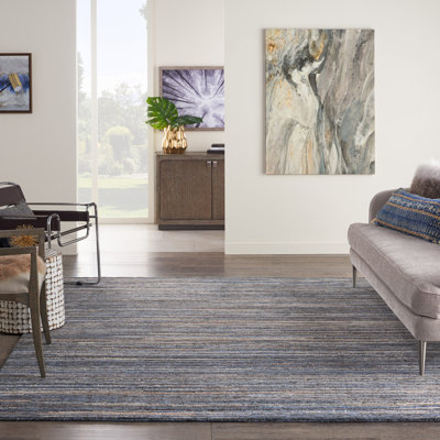 Tapis rayé bleu contemporain fait à la main Rennes