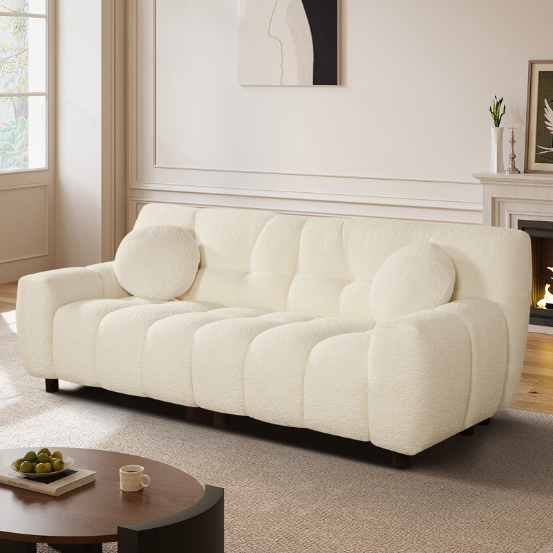 73'' Tufted Sofa Couch Plush Loveseat Sofa, White