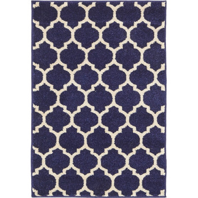 Tapis géométrique bleu foncé / ivoire Ruri