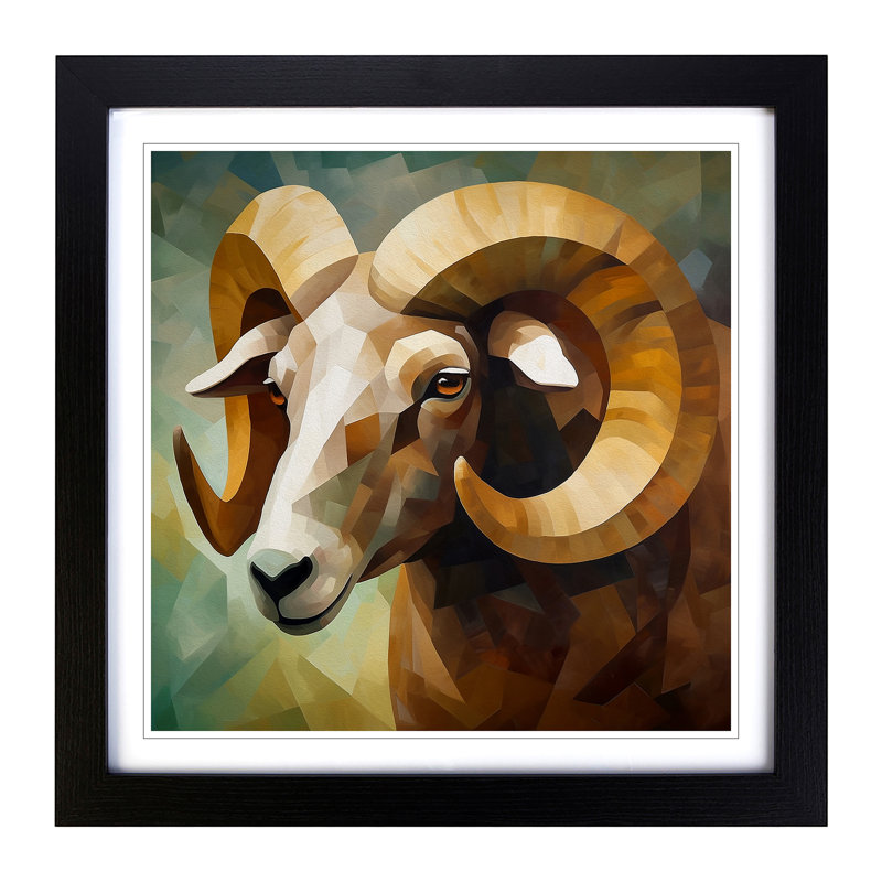 Ram Sheep Cubism - Framed Print, Black