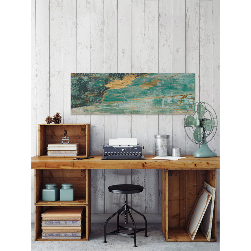 Teal Lace IV - Wrapped Canvas Painting, 25 cm H x 76 cm W x 3.81 cm D