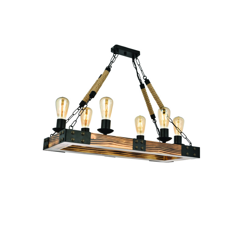Luminaire suspendu rectangulaire à 6 ampoules Merrill, Brun