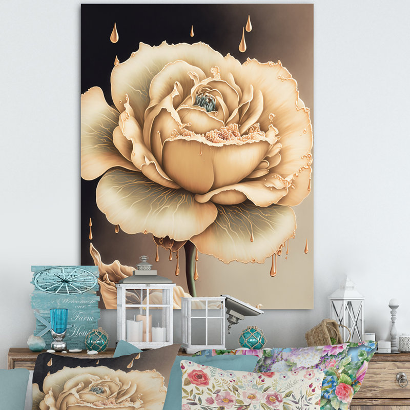 «Beige fleurissant rose I», reproduction sur toile, H 20 po x l 12 po x P 1 po, Toile tendue