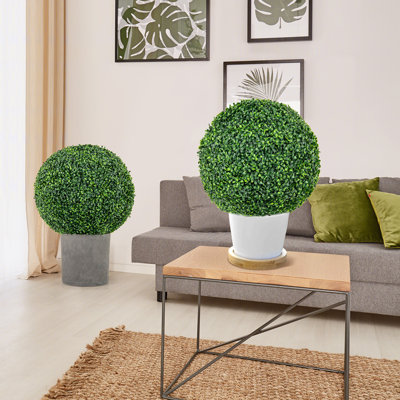  2 PCS 20'' Artificial Boxwood Topiary Balls Sun-protective Round Greenery Bushes