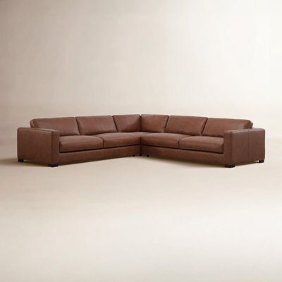 Effa Winsor Top Grain Genuine Leather Square Arm 3 Piece Sectional