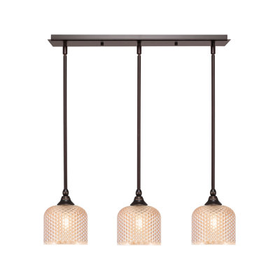 3 Light Springfield Hung Linear Pendalier Shown In Dark Granite Finish With 6" Amber Textured Glass