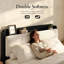 Cadre de lit double en chenille avec tablette encastrée, lit plateforme rembourré souple, noir-589828605-589828606