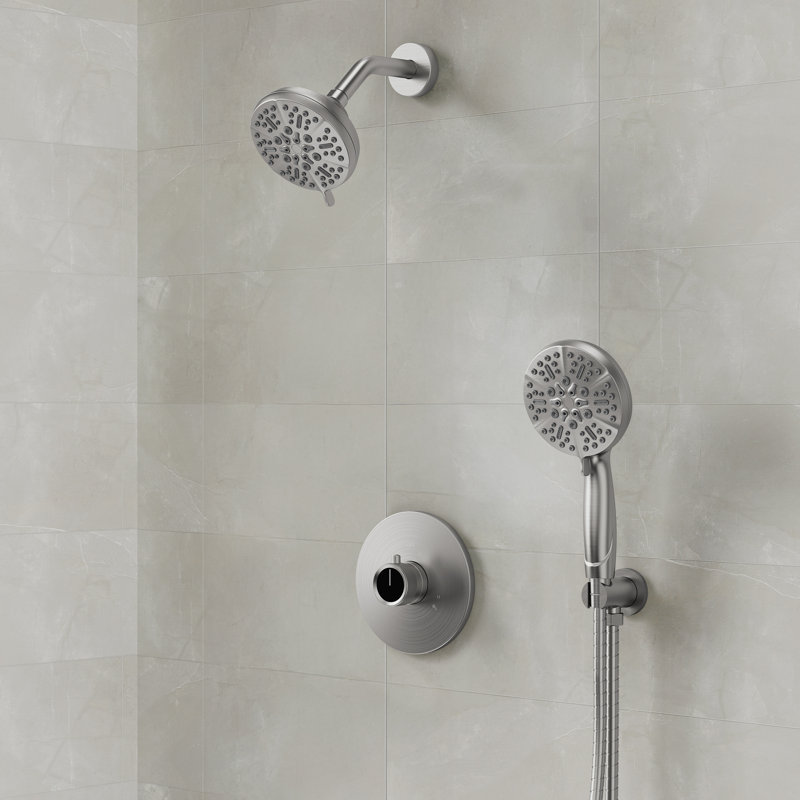 Système de robinet de douche à double fonction, pomme de douche et douche à main avec 5 réglages de jet, Noir mat