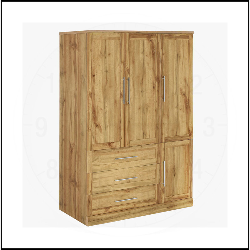 Élégante garde-robe à 4 portes avec 3 tiroirs pour un rangement polyvalent, Naturel / Or