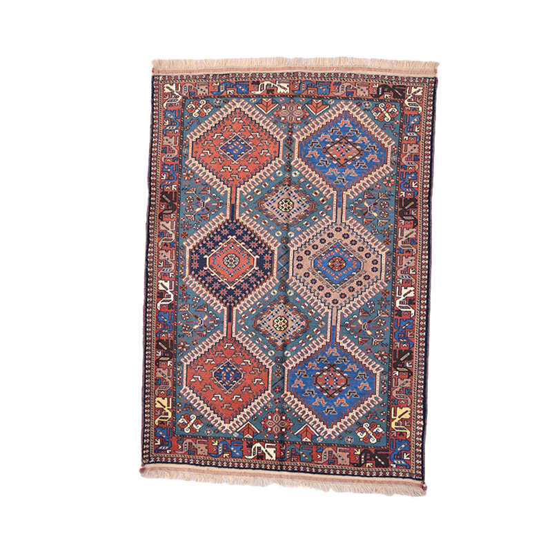 Tapis de zone en laine noué la/bleu 3 pi 4 po x 4 pi 9 po one-of-kind main