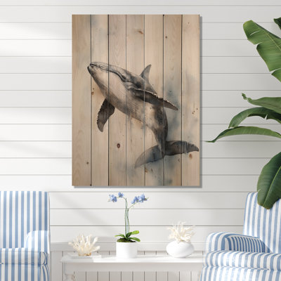 Minimalist Whale Wisdom II - Traditional Wood Wall Decor On Natural Pine Wood